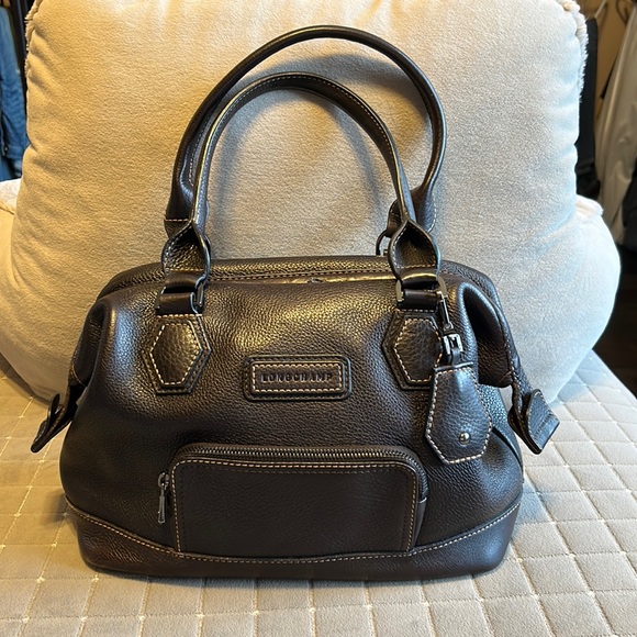 Longchamp Chocolate Brown Pebbled Leather Satchel - Picture 1 of 8